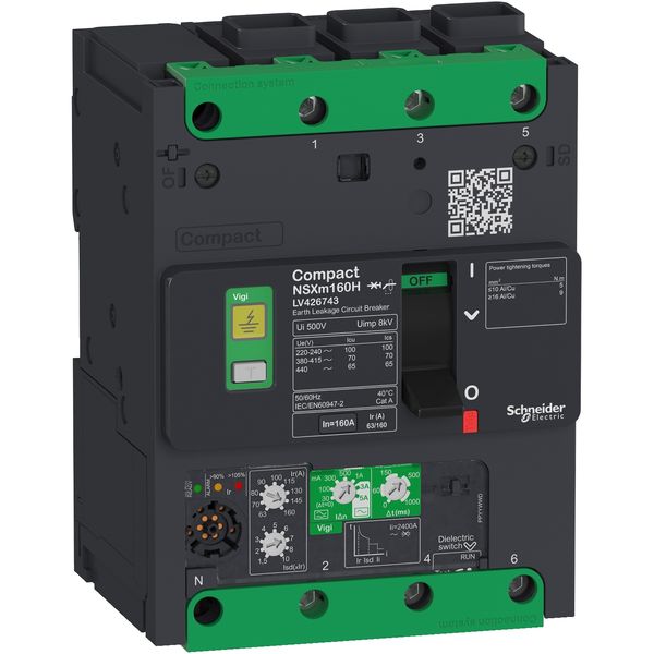 circuit breaker ComPact NSXm B (25 kA at 415 VAC), 3P 3d, 160 A rating Micrologic 4.1 trip unit, EverLink connectors image 3