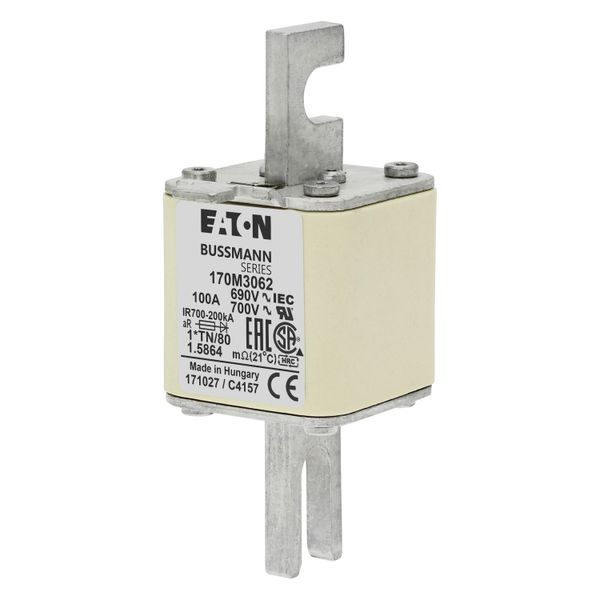 Fuse-link, high speed, 100 A, AC 690 V, compact DIN 1, 45 x 58 x 104 mm, aR, DIN, IEC, single indicator image 6