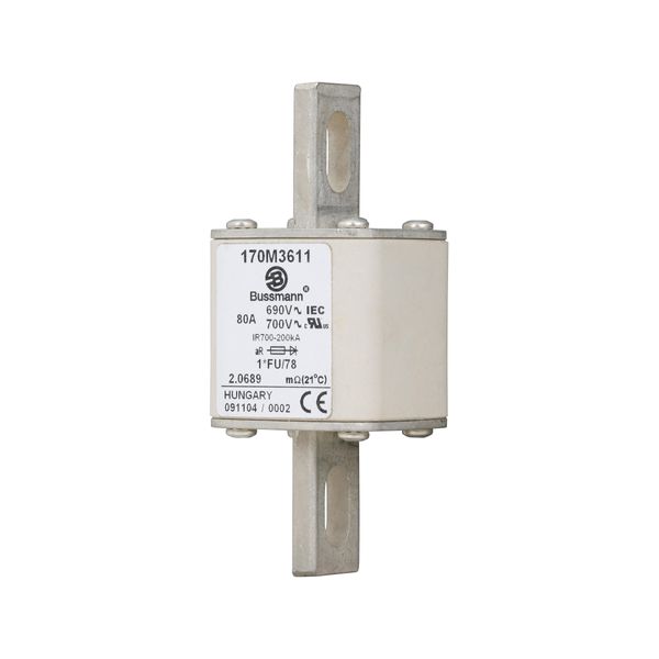 Fuse-link, high speed, 80 A, AC 690 V, compact size 1, 45 x 45 x 110 mm, aR, IEC, UL image 7