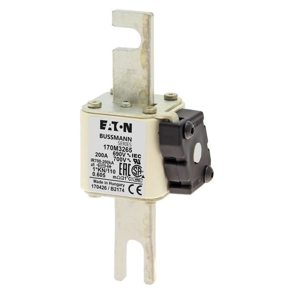 Fuse-link, high speed, 200 A, AC 690 V, compact DIN 1, 45 x 58 x 134 mm, aR, DIN, IEC, type K indicator, 110 mm centres image 4