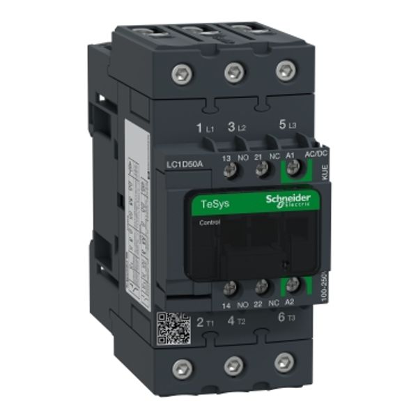 TeSys Deca contactor 3P 50A AC-3/AC-3e up to 440V coil 100-250V AC/DC EverLink image 4