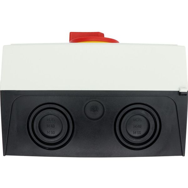 Main switch, P3, 100 A, surface mounting, 3 pole + N, Emergency switching off function, With red rotary handle and yellow locking ring, Lockable in th image 61