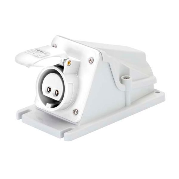 90° ANGLED SURFACE-MOUNTING SOCKET-OUTLET - IP44 - 2P 16A 20-25V and 40-50V d.c. - WHITE - 10H - SCREW WIRING image 2
