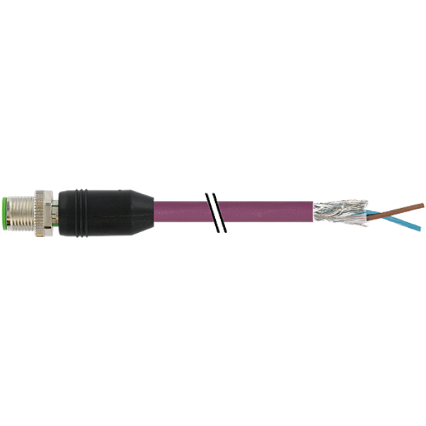 M12 male 0° B-cod. with cable PUR 1x2xAWG24 shielded vt+drag-ch 15m image 1