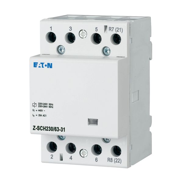 Installation contactor, 230VAC/50Hz, 3N/O+1N/C, 63A, 3HP image 6