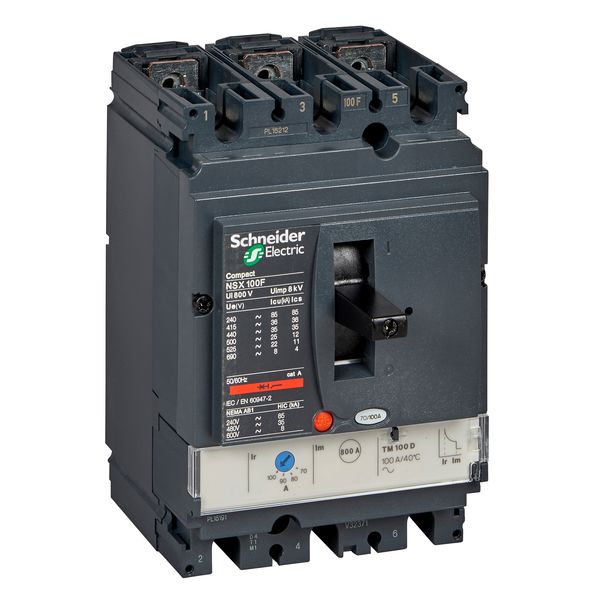 circuit breaker ComPact NSX100F, 36 kA at 415 VAC, TMD trip unit 25 A, 3 poles 3d image 1