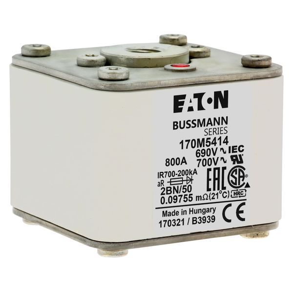 Fuse-link, high speed, 800 A, AC 690 V, size 2, 61 x 77 x 51 mm, aR, IEC, UL, single indicator, flush end, M10 image 16