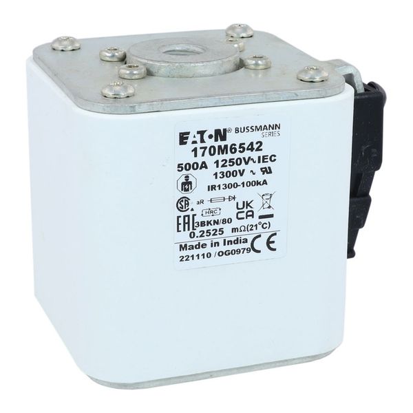 Fuse-link, high speed, 500 A, AC 1250 V, size 3, 76 x 92 x 83 mm, aR, IEC, UL, single indicator image 26