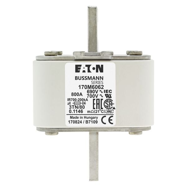 Fuse-link, high speed, 800 A, AC 690 V, DIN 3, 76 x 90 x 109 mm, aR, DIN, IEC, single indicator image 7