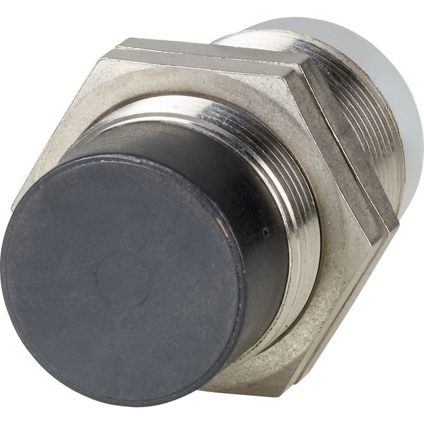 Proximity switch, E57P Performance Serie, 1 N/O, 3-wire, 10 – 48 V DC, M30 x 1.5 mm, Sn= 15 mm, Non-flush, NPN, Stainless steel, Plug-in connection M1 image 1