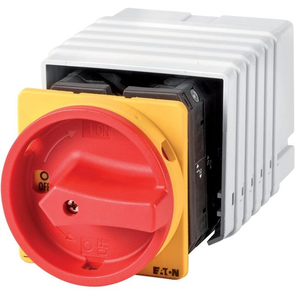 Main switch, T5, 100 A, flush mounting, 6 contact unit(s), 9-pole, 2 N/O, 1 N/C, Emergency switching off function, With red rotary handle and yellow l image 3