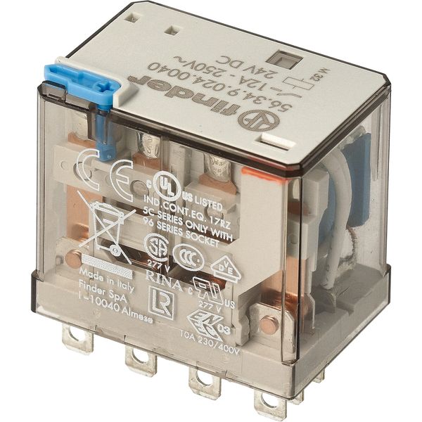 Miniature power Rel. 4CO 12A/24VDC/AgSnO2 Test button/Mech.ind. (56.34.9.024.4040) image 2