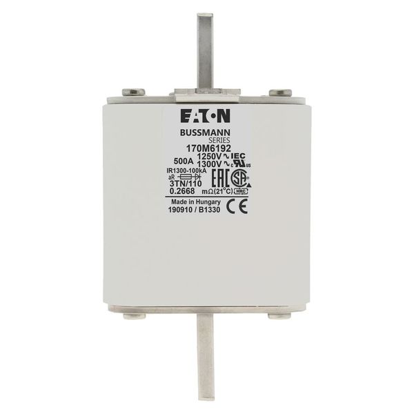 Fuse-link, high speed, 500 A, AC 1250 V, size 3, 76 x 90 x 139 mm, aR, DIN, IEC, type T indicator image 9