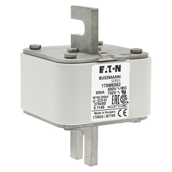 Fuse-link, high speed, 800 A, AC 690 V, DIN 3, 76 x 90 x 109 mm, aR, DIN, IEC, single indicator image 10