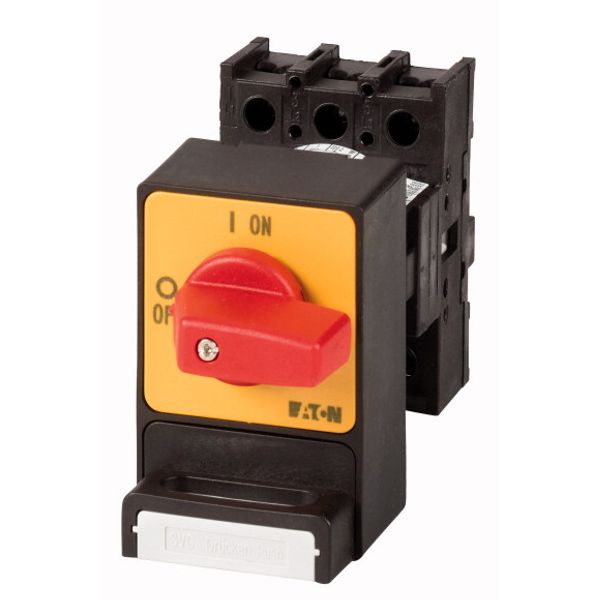 Panic switches, P1, 25 A, flush mounting, 3 pole, with red thumb grip and yellow front plate, Padlocking feature SVC image 1