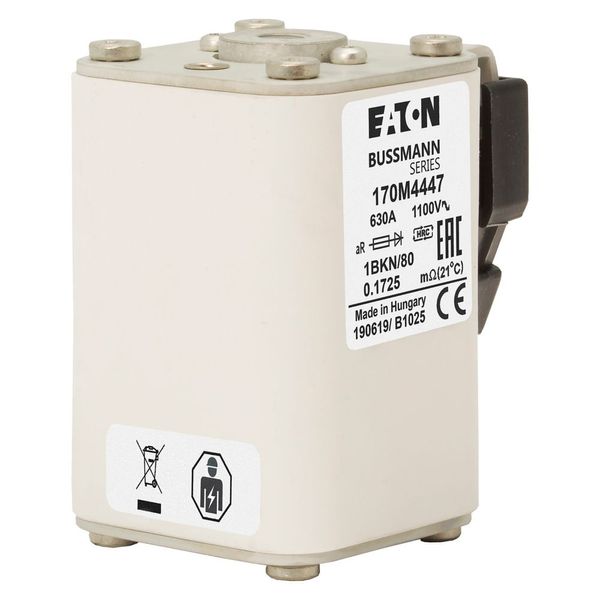 Fuse-link, high speed, 630 A, AC 1100 V, size 1, 53 x 69 x 80 mm, aR, IEC, UL, single indicator image 9