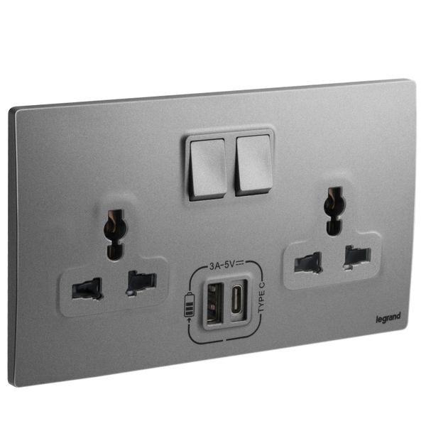2G MULTISTANDARD SWITCHED SOCKET + USB TYPE A+C 3A DARK SILVER image 1