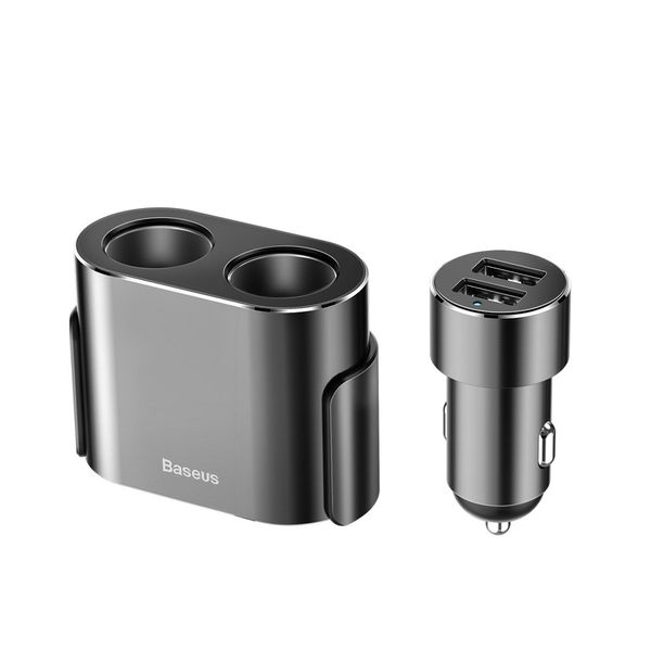 One to Two Cigarette Lighter (Dual-cigarette Lighter Max 80W + 2xUSB 3.1A), Black image 2
