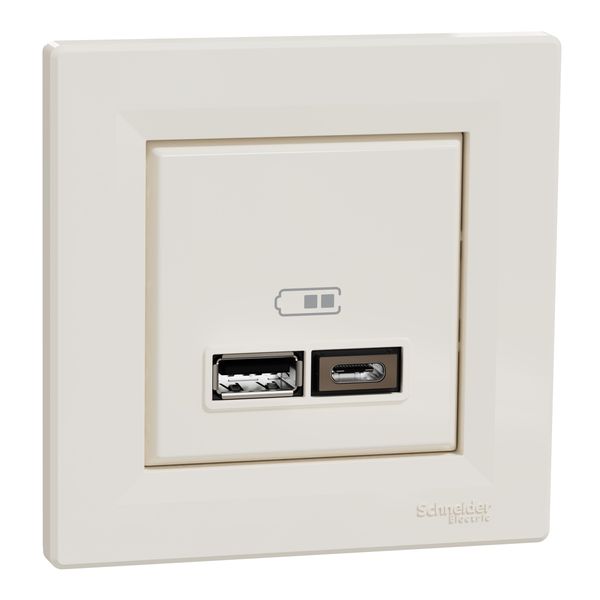 Asfora - double USB charger 2.4 A - cream image 3