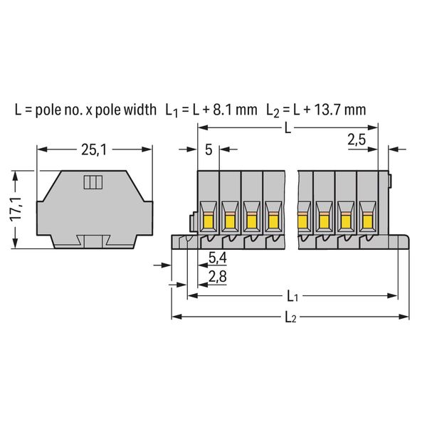 2-conductor terminal strip without push-buttons with fixing flanges gr image 2