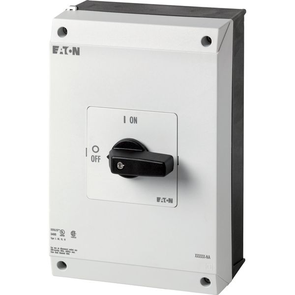 On-Off switch, P3, 100 A, surface mounting, 3 pole, 1 N/O, 1 N/C, with black thumb grip and front plate, UL/CSA image 6