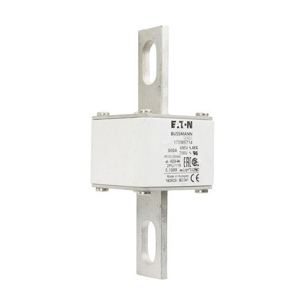 Fuse-link, high speed, 800 A, AC 690 V, size 2, 61 x 77 x 135 mm, aR, IEC, UL, no indicator, 115 mm centres image 10