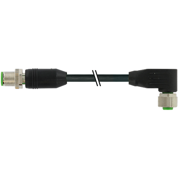 M12 male 0°/M12 fem. 90° A-cod. PUR 5x0.34 shielded bk+drag-ch 5m image 1