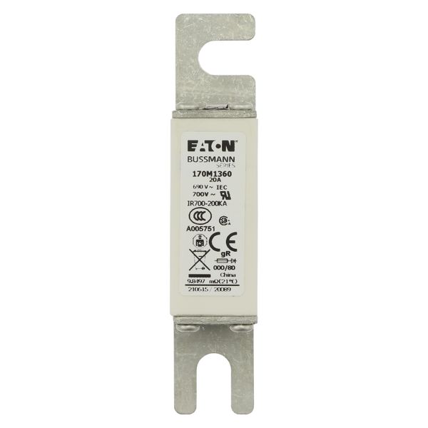 Fuse-link, high speed, 20 A, AC 690 V, DIN 000, 21 x 40 x 100 mm, gR, DIN, IEC, single indicator image 32