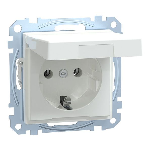 SCHUKO socket outlet with hinged lid, touch protection, plug-in terminals, active white glossy, System M image 1