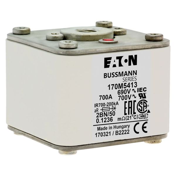 Fuse-link, high speed, 700 A, AC 690 V, size 2, 61 x 77 x 51 mm, aR, IEC, UL, single indicator image 23