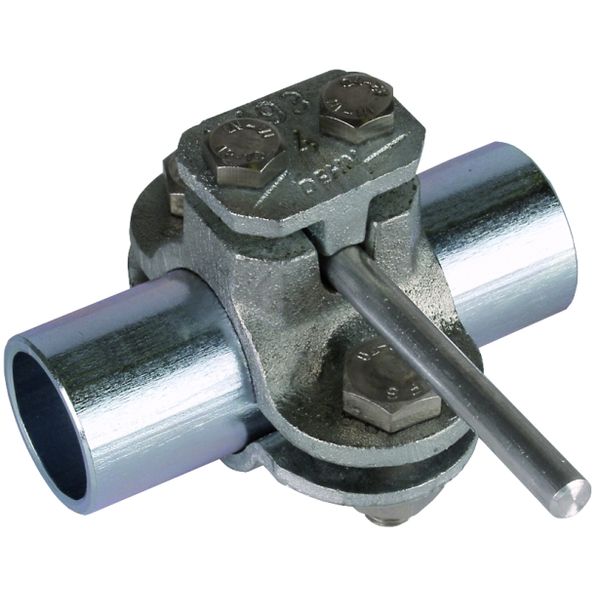 Earthing pipe clamp D 34mm w. connect. clamp Rd 4-10mm MCI / St/tZn image 1