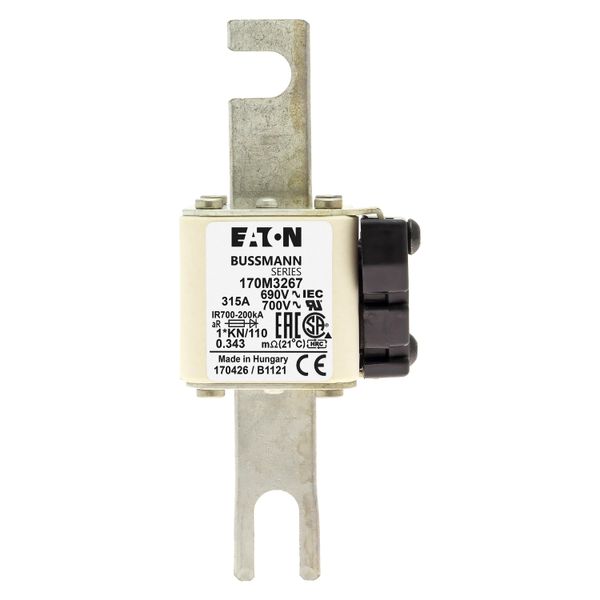 Fuse-link, high speed, 315 A, AC 690 V, compact DIN 1, 45 x 58 x 134 mm, aR, DIN, IEC, type K indicator, 110 mm centres image 7