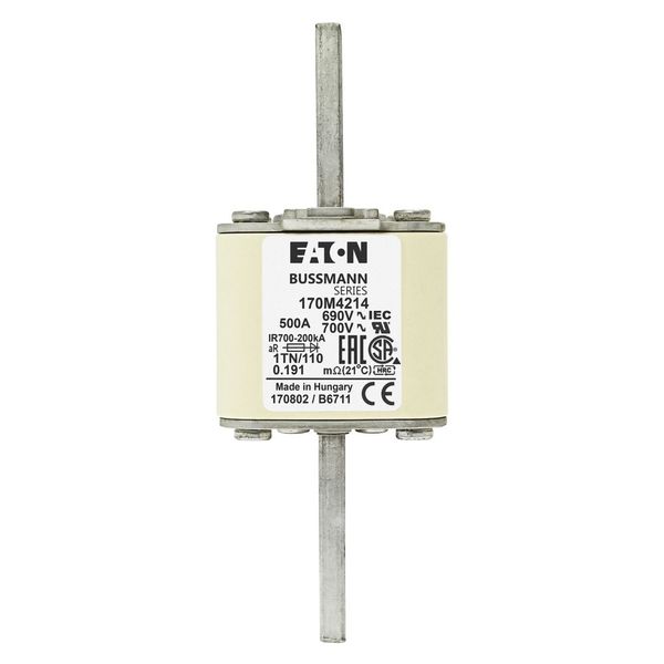 Fuse-link, high speed, 500 A, AC 690 V, DIN 1, 53 x 66 x 138 mm, aR, DIN, IEC, type T indicator image 13