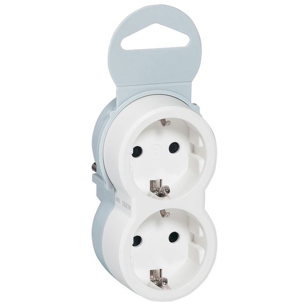 2P+E multi-socket plug - German std - 2 front outlets - white/grey - sleeve image 2