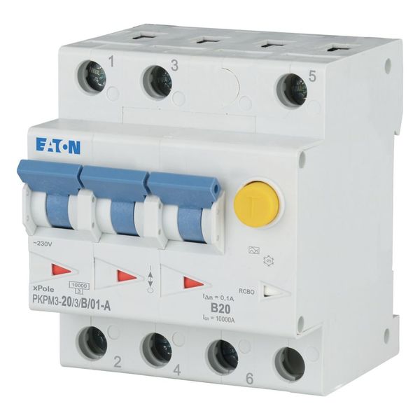 RCD/MCB combination, 20 A, 100 mA, MCB trip characteristic: B, 3p, RCD trip characteristic: A image 1