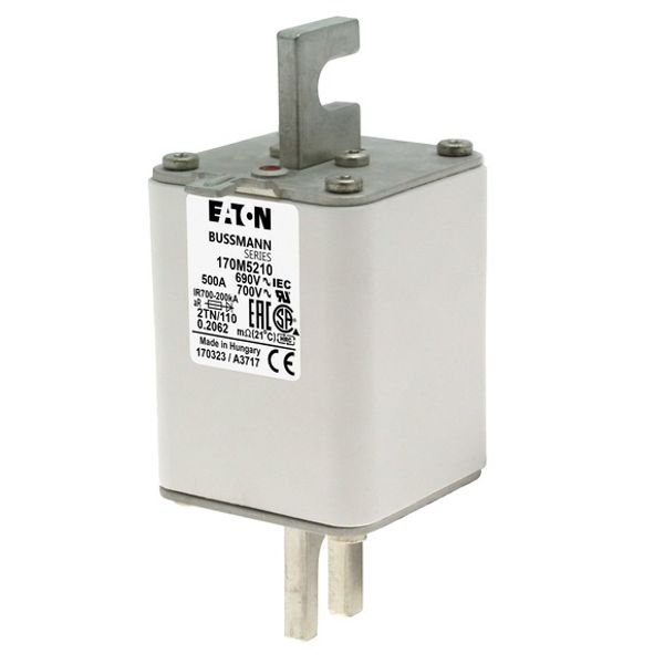 Fuse-link, high speed, 500 A, AC 690 V, DIN 2, 61 x 75 x 138 mm, aR, DIN, IEC, single indicator image 3