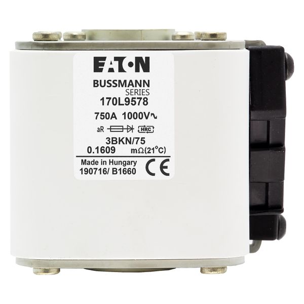 Fuse-link, high speed, 750 A, AC 1000 V, Size 3, 76 x 92 x 75 mm, aR, IEC, single indicator image 16