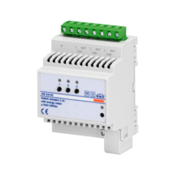 SWITCH ACTUATOR WITH ENERGY METER - 3 CHANNELS - 16AX - KNX - IP20 - 4 MODULES - DIN RAIL MOUNTING image 1