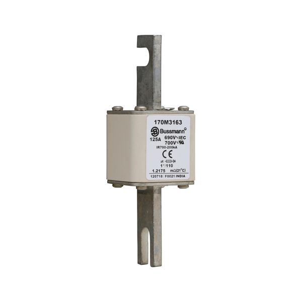 Fuse-link, high speed, 125 A, AC 690 V, compact size 1, 45 x 45 x 134 mm, aR, DIN, IEC, single indicator image 4