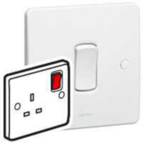 Synergy 1 Gang 13A Double Pole Switched Socket Outlet with Red Rocker White image 1