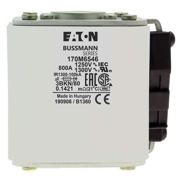 Fuse-link, high speed, 800 A, AC 1250 V, size 3, 76 x 92 x 83 mm, aR, IEC, UL, single indicator image 16