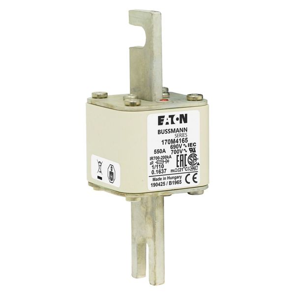 Fuse-link, high speed, 550 A, AC 690 V, DIN 1, 53 x 66 x 138 mm, aR, DIN, IEC, single indicator image 16