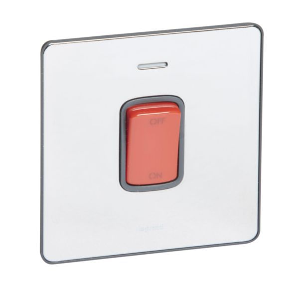 Synergy Sleek 45A Double Pole Control Switch with Red Rocker and LED Power Indicator Polished Stainless Steel image 1