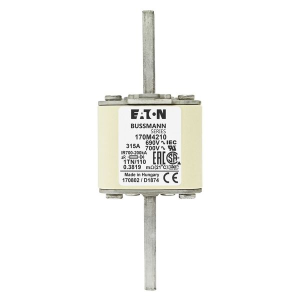 Fuse-link, high speed, 315 A, AC 690 V, DIN 1, 53 x 66 x 138 mm, aR, DIN, IEC, type T indicator image 12