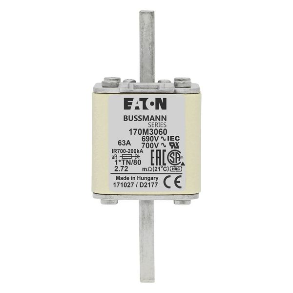 Fuse-link, high speed, 63 A, AC 690 V, compact DIN 1, 45 x 58 x 104 mm, aR, DIN, IEC, single indicator image 15