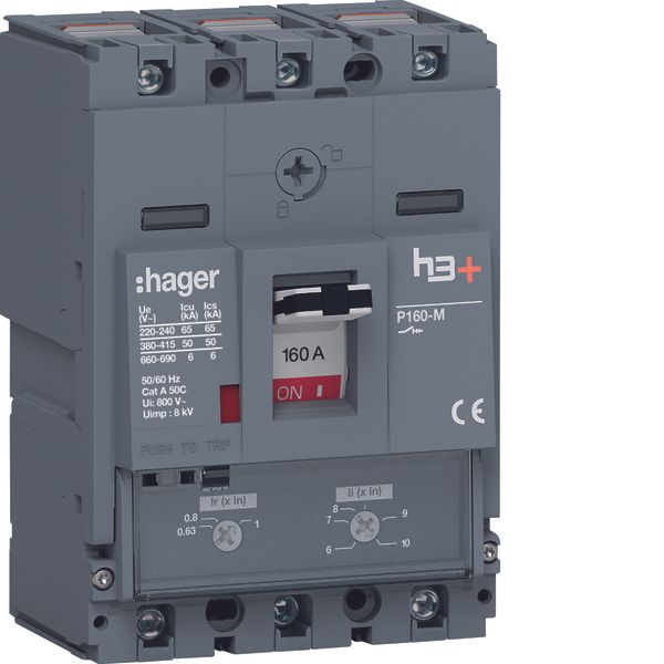 Moulded Case Circuit Breaker h3+ P160 TM ADJ 3P3D 160A 50kA CTC image 1