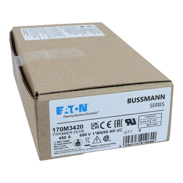 Fuse-link, high speed, 450 A, AC 690 V, compact size 1, 45 x 59 x 51 mm, aR, IEC, UL, single indicator image 22