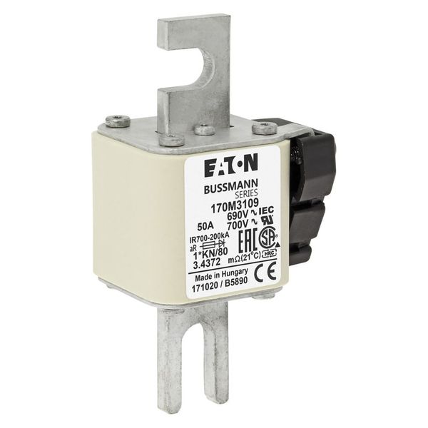 Fuse-link, high speed, 50 A, AC 690 V, compact DIN 1, 45 x 59 x 104 mm, aR, DIN, IEC, single indicator image 23