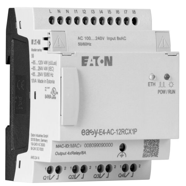easyE4 control relay, basic unit (expandable, Ethernet), 100–240 VAC, 100–240 VDC (cULus: 100–110 VDC), digital inputs: 8, digital outputs: 4 relay, p image 4