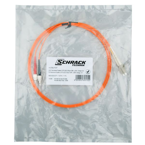 FO Patchcord Duplex LC/FC,62,5/125æm OM1, LS0H, orange, 5m image 3